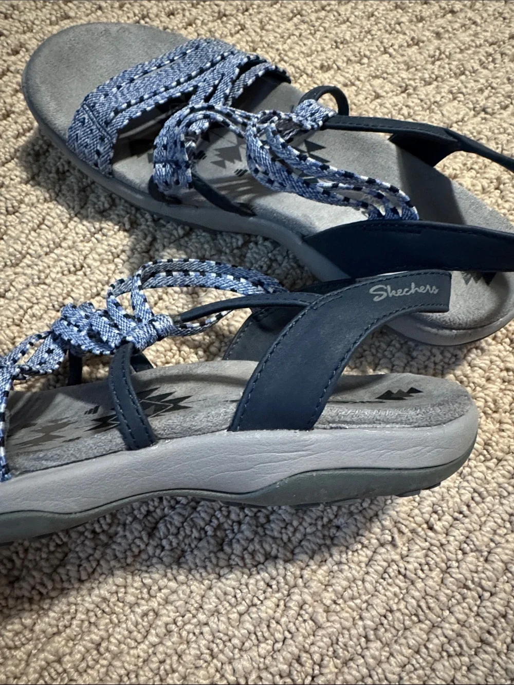 Skechers Blue Patterned Woven Strap Sling Sandals